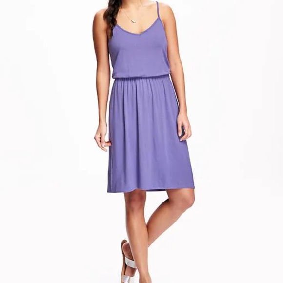 Old Navy Cami Racerback Midi Dress Cinch Elastic Waist Fit & Flare Violet Purple - Picture 5 of 10